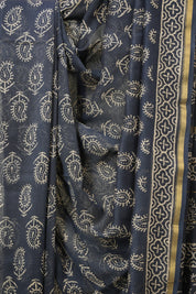 Navy Blue HBP Cotton Silk Saree With Chanderi Border - SRNBCSS1552