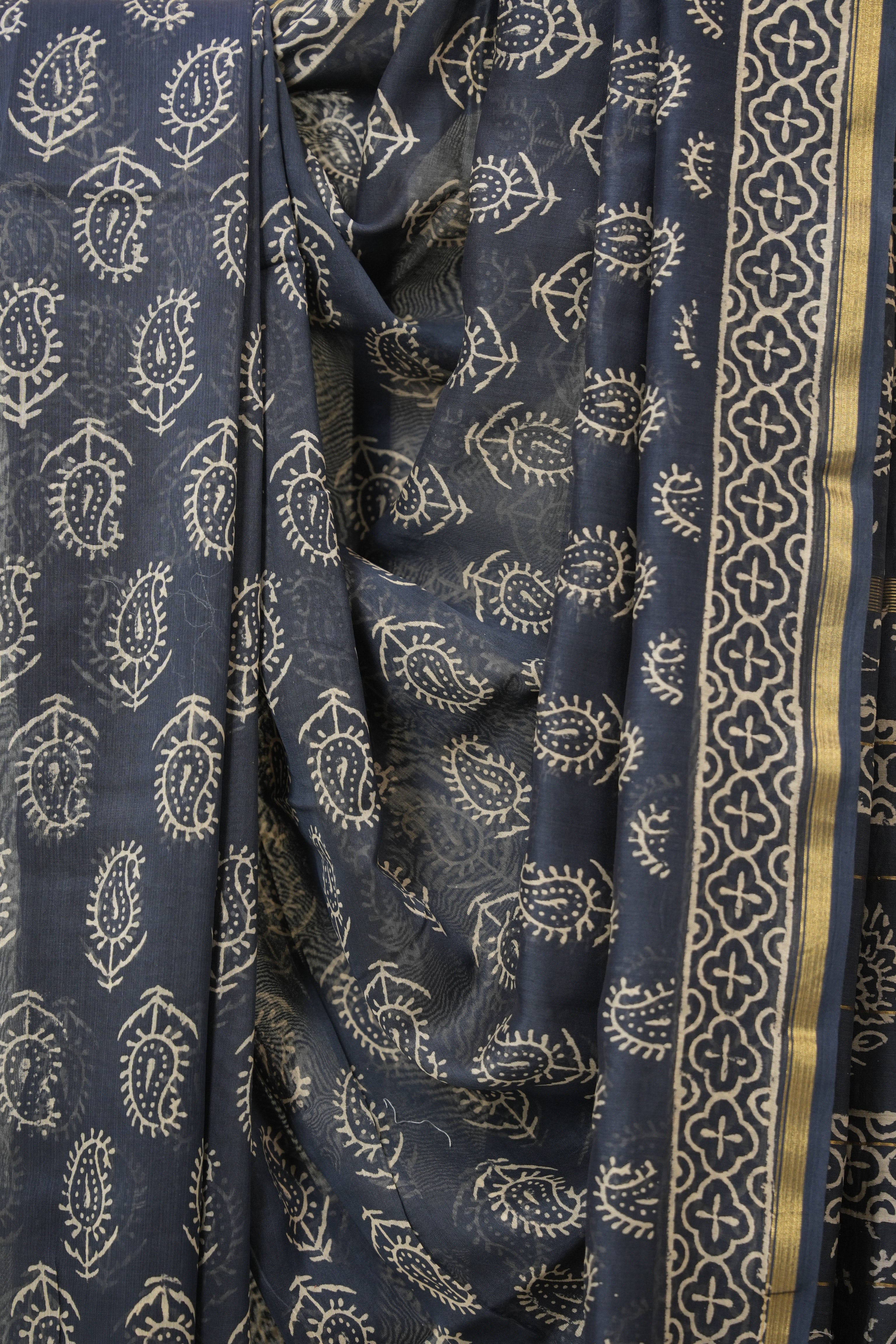 Navy Blue HBP Cotton Silk Saree With Chanderi Border - SRNBCSS1552