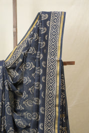 Navy Blue HBP Cotton Silk Saree With Chanderi Border - SRNBCSS1552