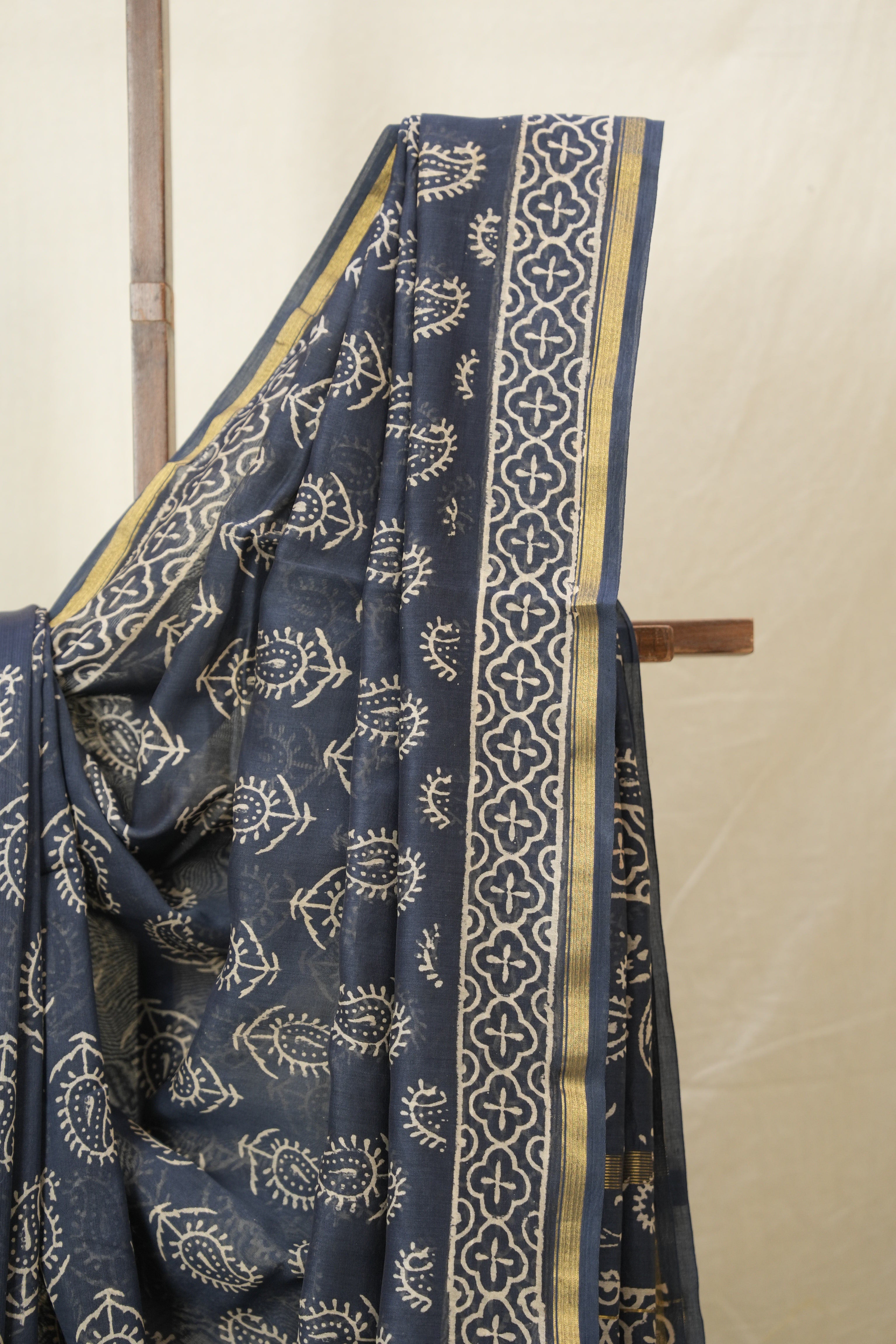 Navy Blue HBP Cotton Silk Saree With Chanderi Border - SRNBCSS1552