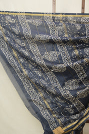 Navy Blue HBP Cotton Silk Saree With Chanderi Border - SRNBCSS1552