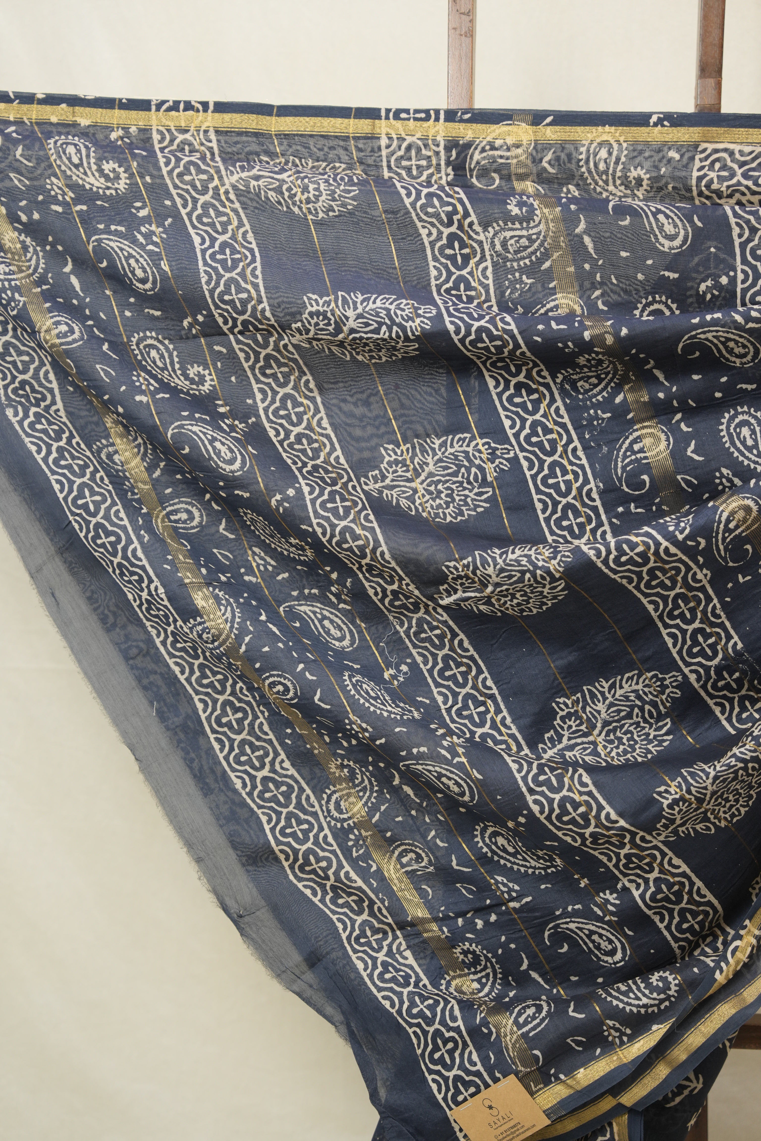 Navy Blue HBP Cotton Silk Saree With Chanderi Border - SRNBCSS1552
