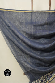 Navy Blue HBP Cotton Silk Saree With Chanderi Border - SRNBCSS1552