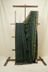 Green HBP Cotton Silk Saree With Maheshwari Border - SRGCSS1702