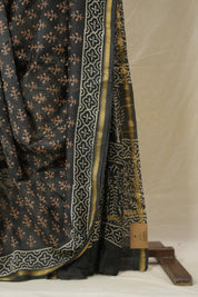 Black Grey HBP Cotton Silk Saree With Chanderi Border - SRBGCSS1551