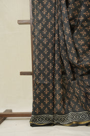 Black Grey HBP Cotton Silk Saree With Chanderi Border - SRBGCSS1551