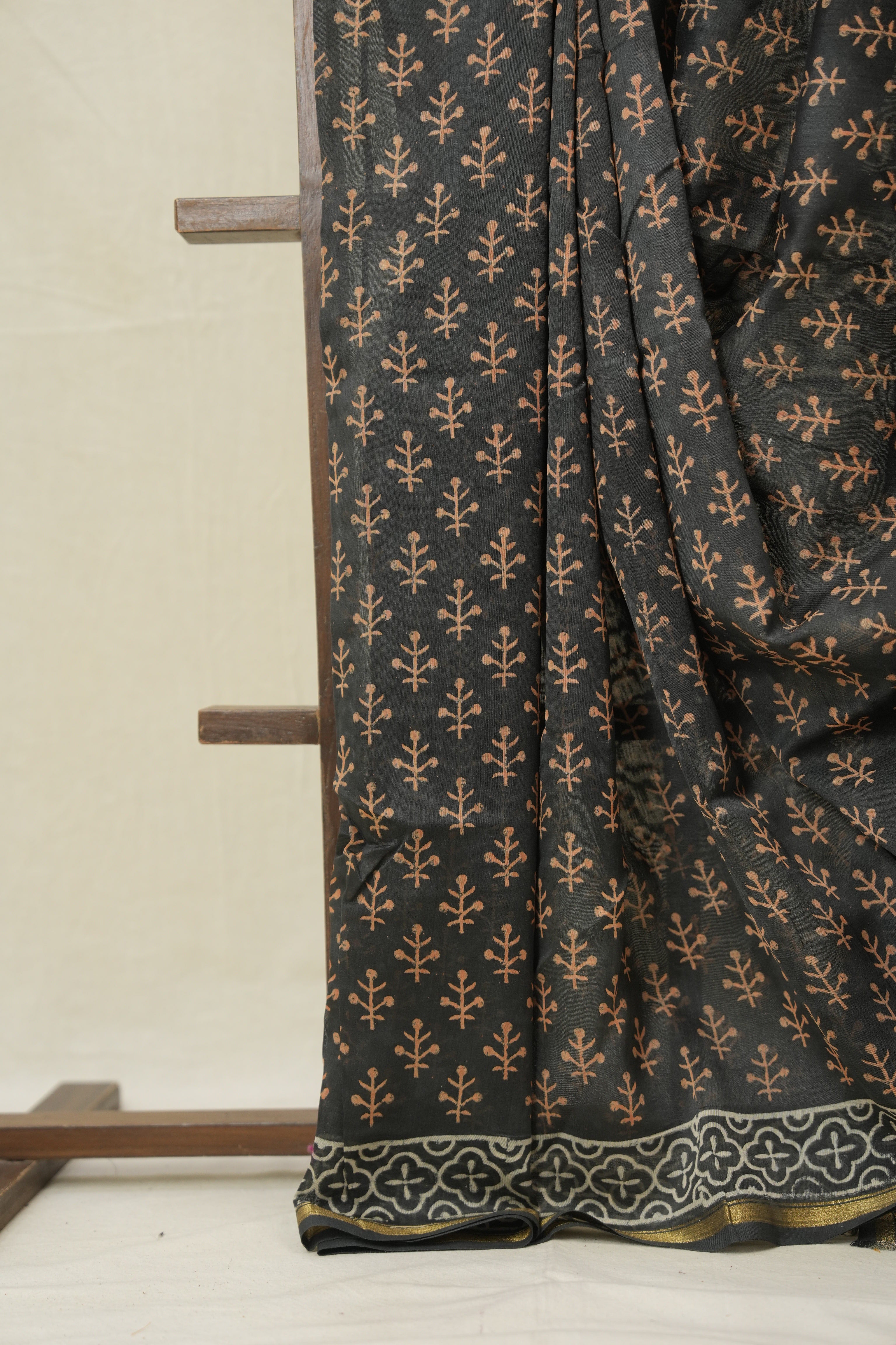 Black Grey HBP Cotton Silk Saree With Chanderi Border - SRBGCSS1551