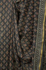 Black Grey HBP Cotton Silk Saree With Chanderi Border - SRBGCSS1551