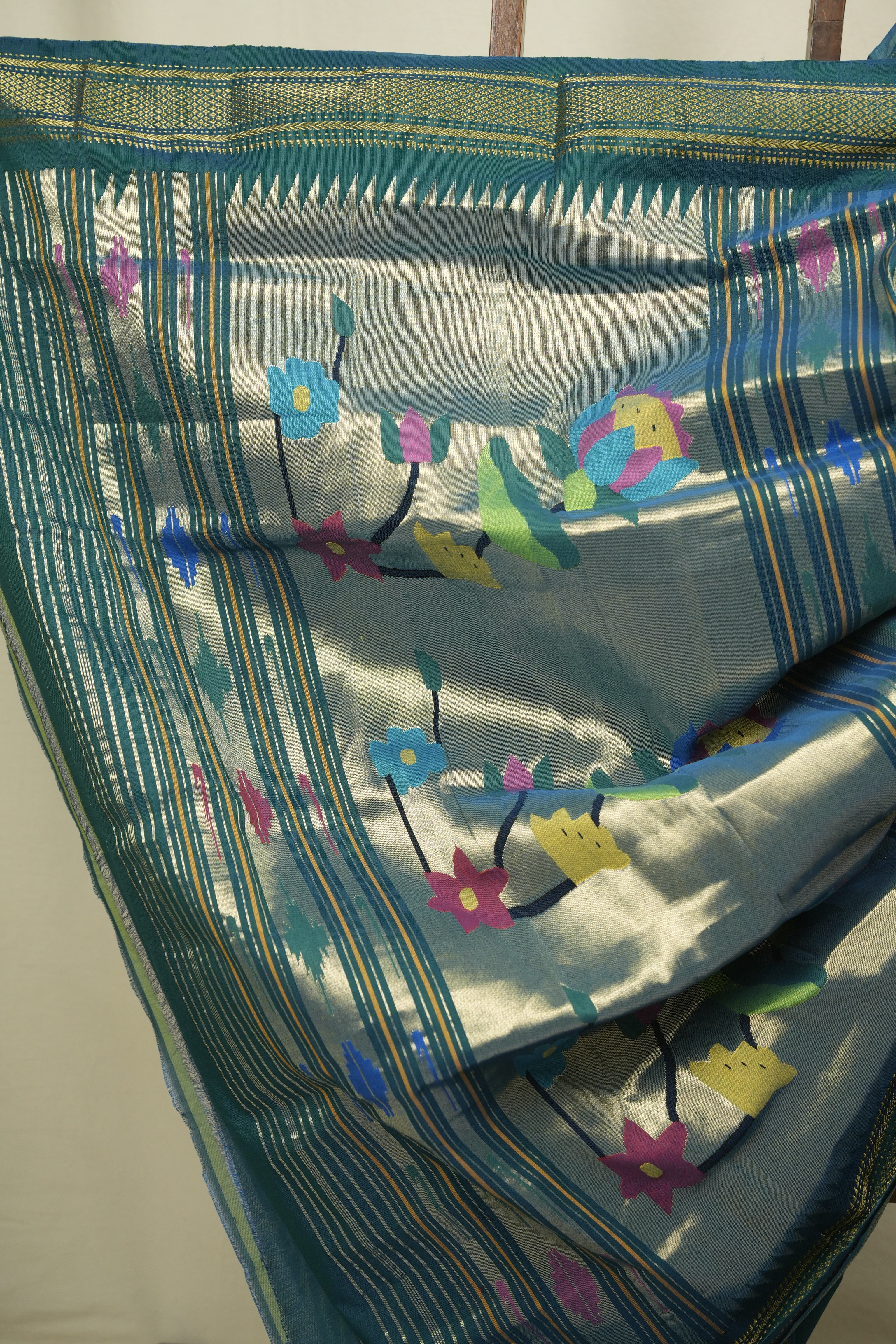 Peacock Blue Cotton Paithani Saree - SRPBCPS842