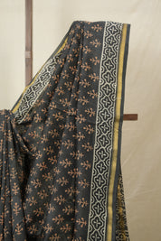 Black Grey HBP Cotton Silk Saree With Chanderi Border - SRBGCSS1551