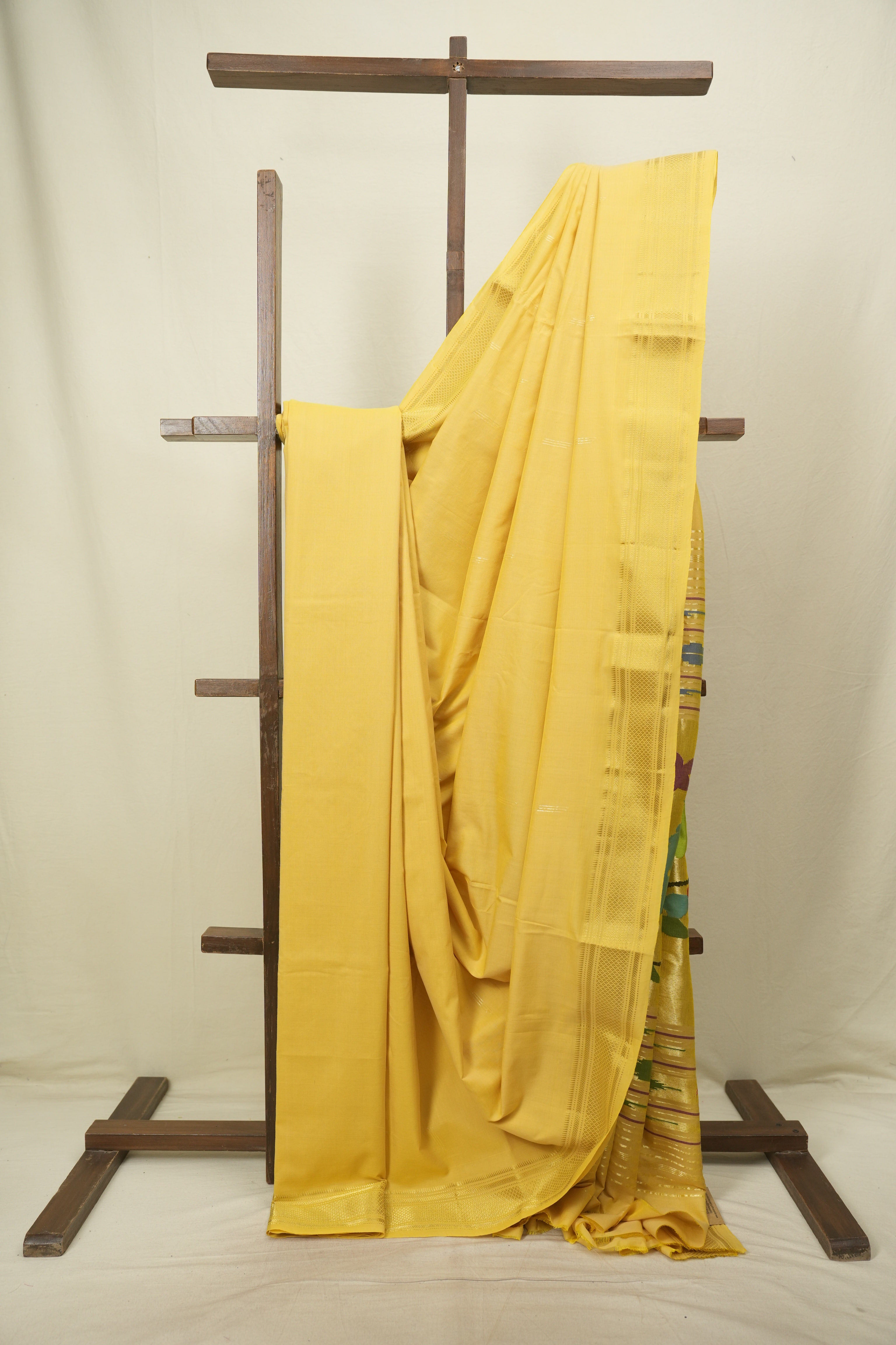 Yellow Cotton Paithani Saree - SRYCPS836