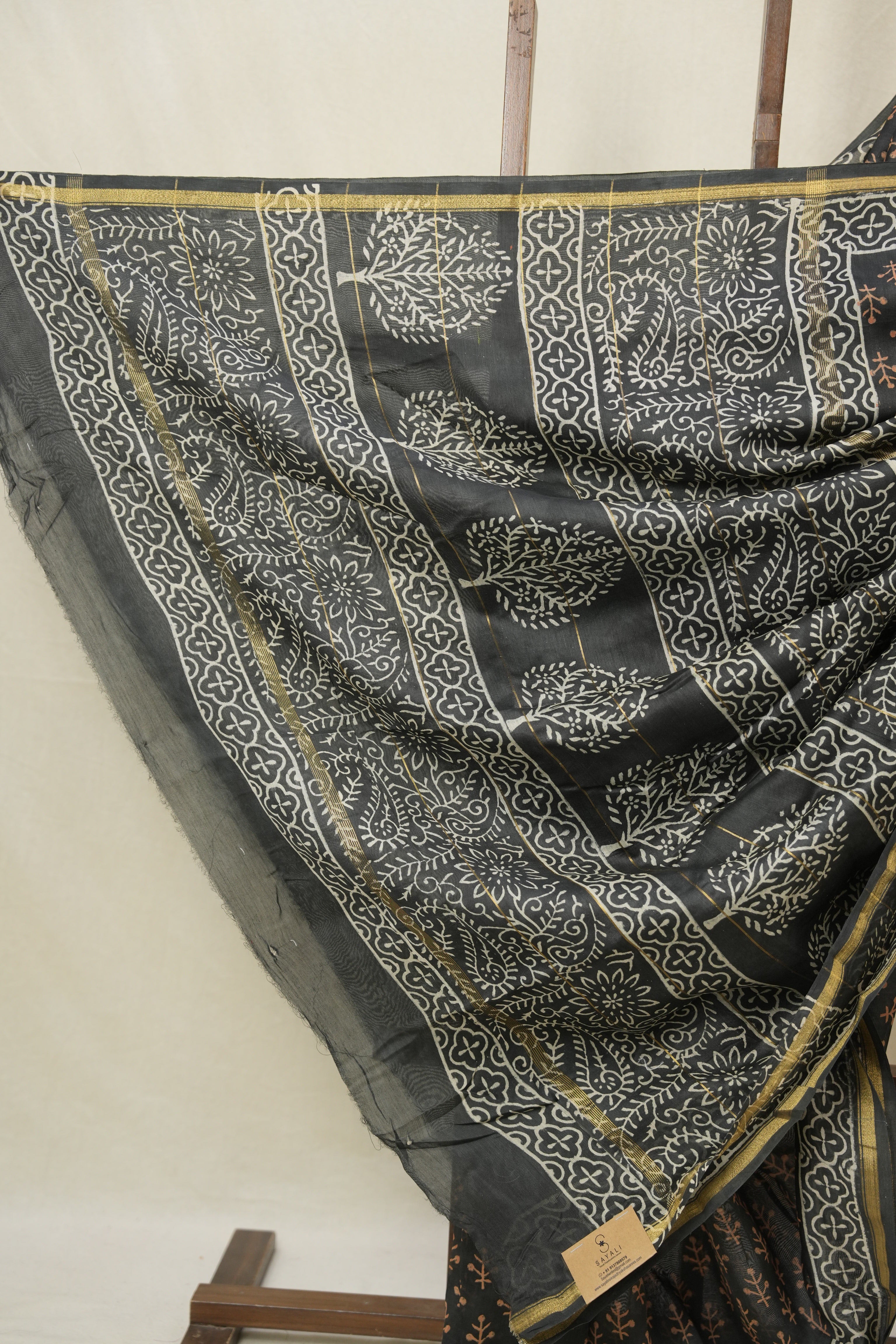Black Grey HBP Cotton Silk Saree With Chanderi Border - SRBGCSS1551