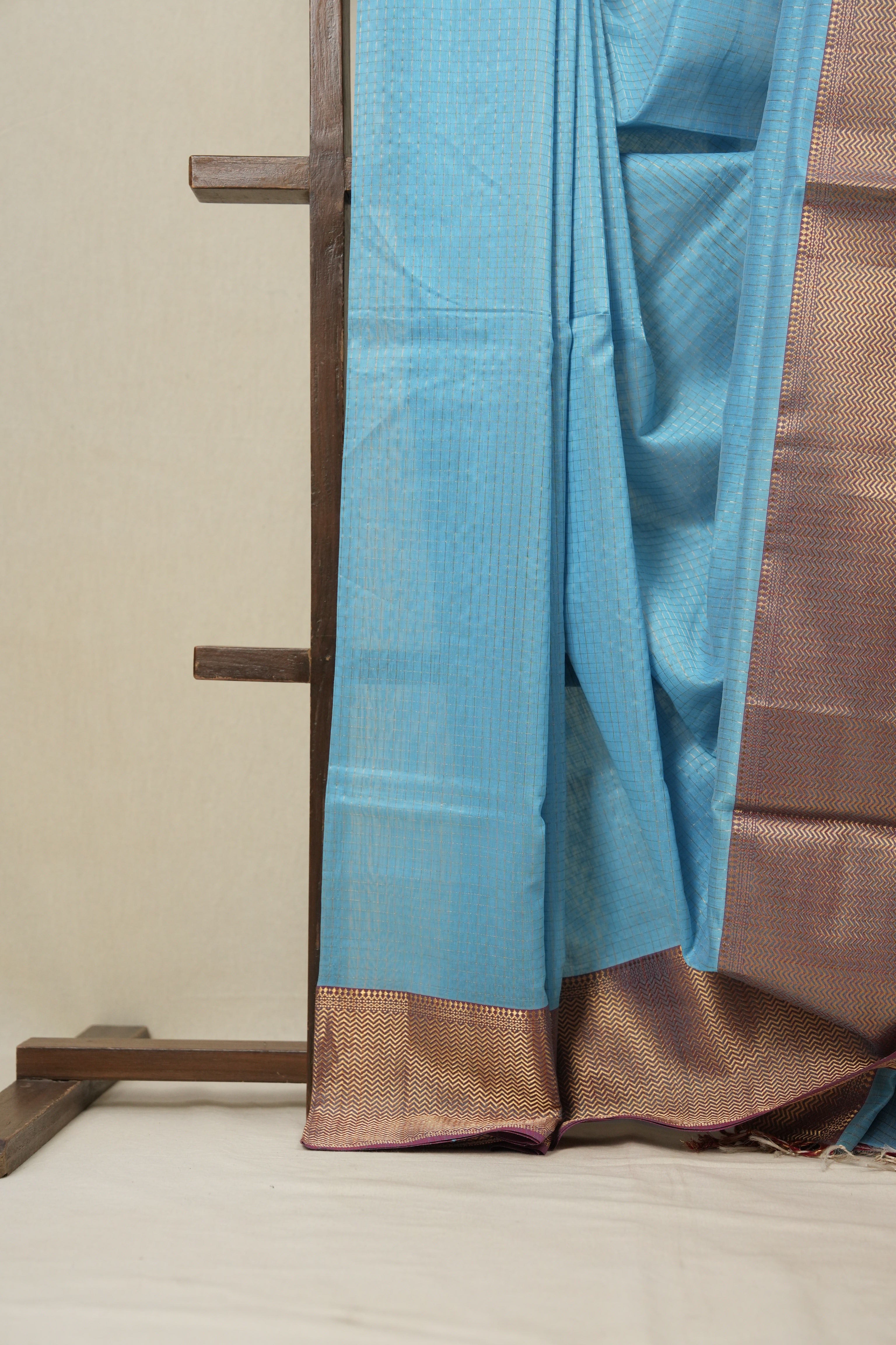 Sky Blue Maheshwari Saree - SRSBMS173