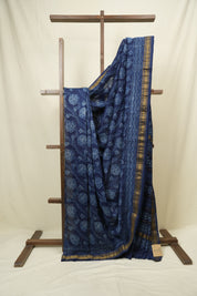 Navy Blue HBP Cotton Silk Saree With Maheshwari Border - SRNBCSS1700