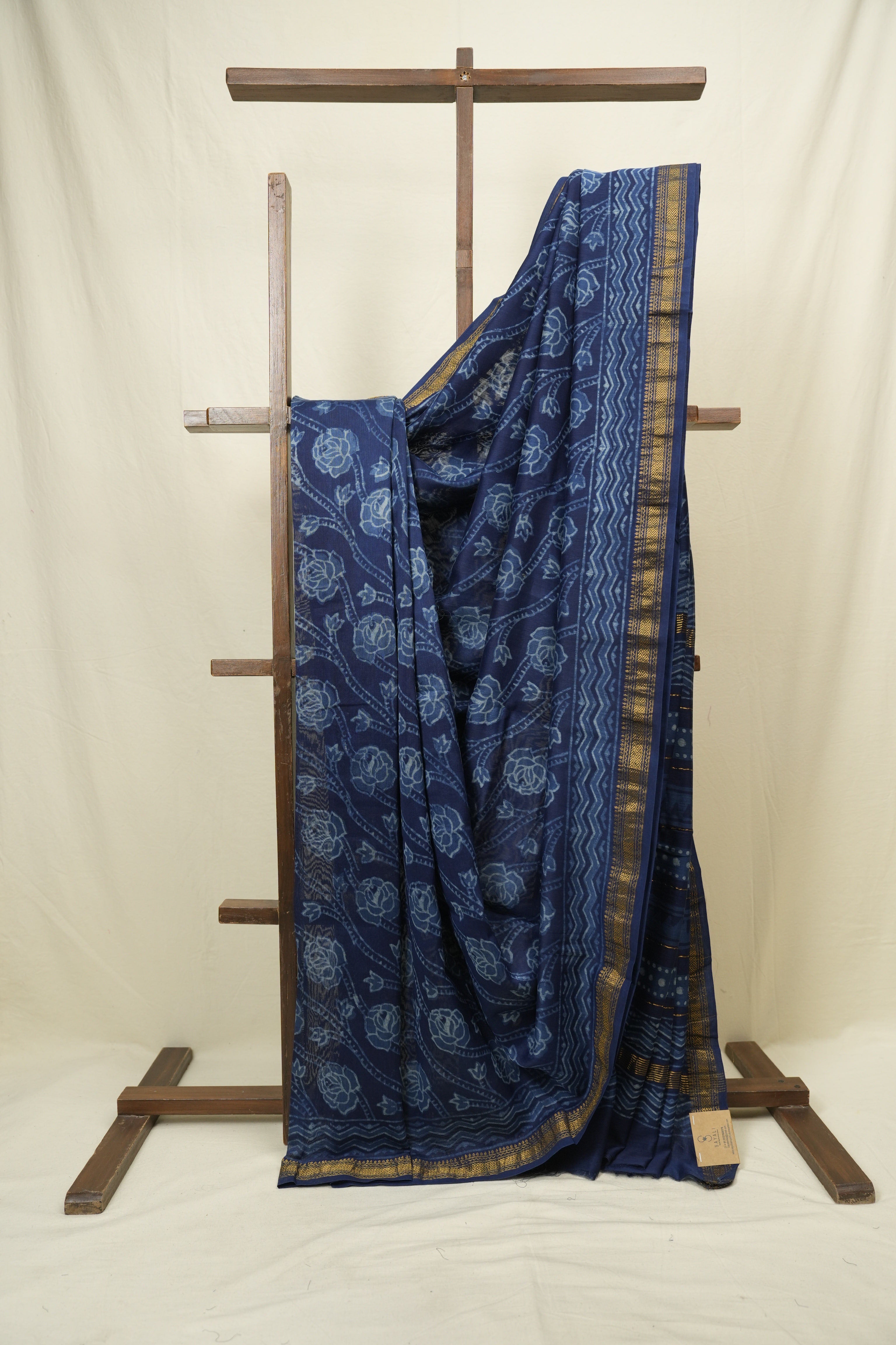 Navy Blue HBP Cotton Silk Saree With Maheshwari Border - SRNBCSS1700