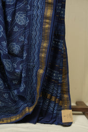 Navy Blue HBP Cotton Silk Saree With Maheshwari Border - SRNBCSS1700