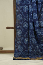 Navy Blue HBP Cotton Silk Saree With Maheshwari Border - SRNBCSS1700