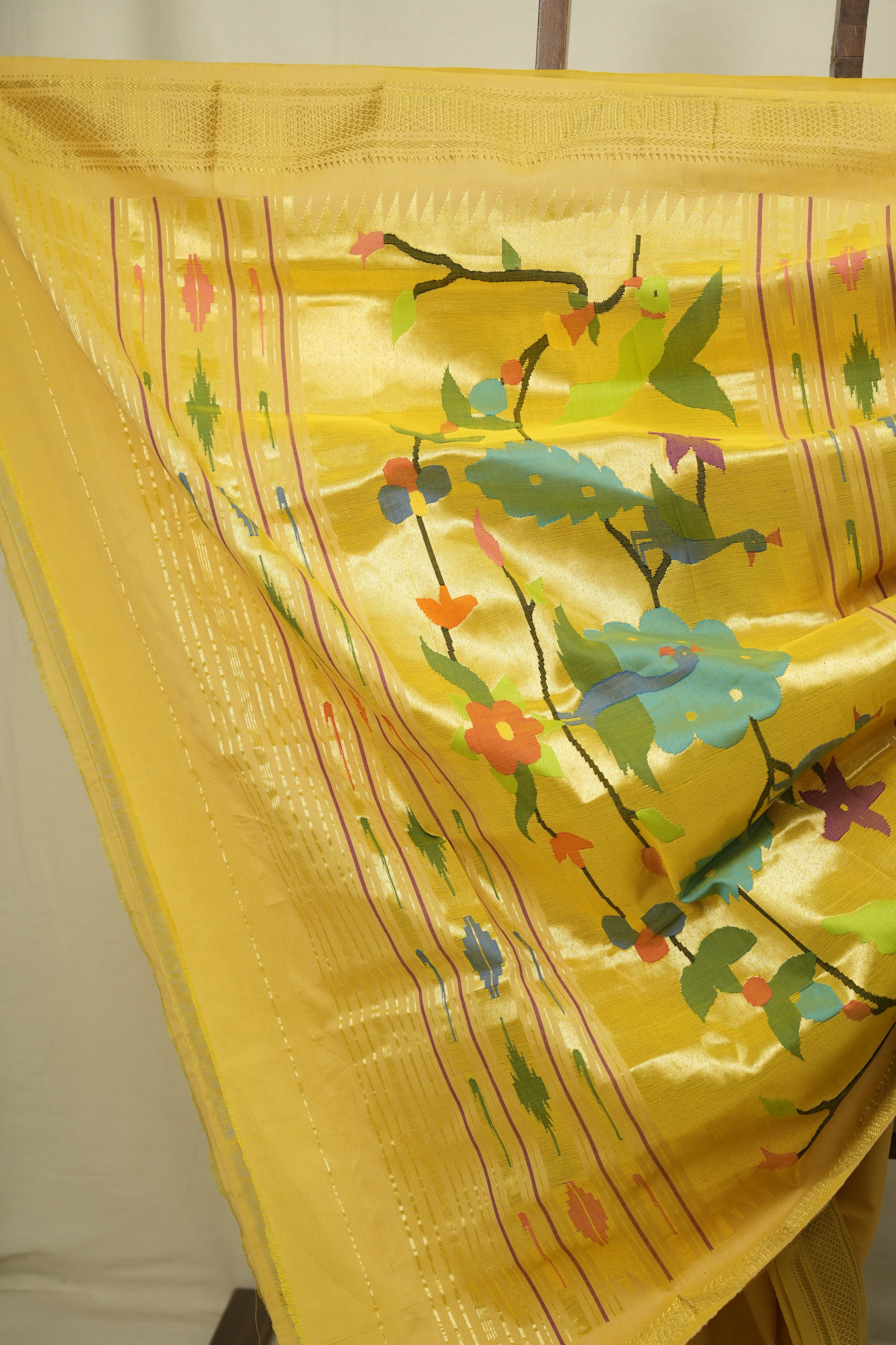 Yellow Cotton Paithani Saree - SRYCPS836