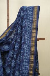 Navy Blue HBP Cotton Silk Saree With Maheshwari Border - SRNBCSS1700
