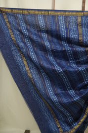 Navy Blue HBP Cotton Silk Saree With Maheshwari Border - SRNBCSS1700