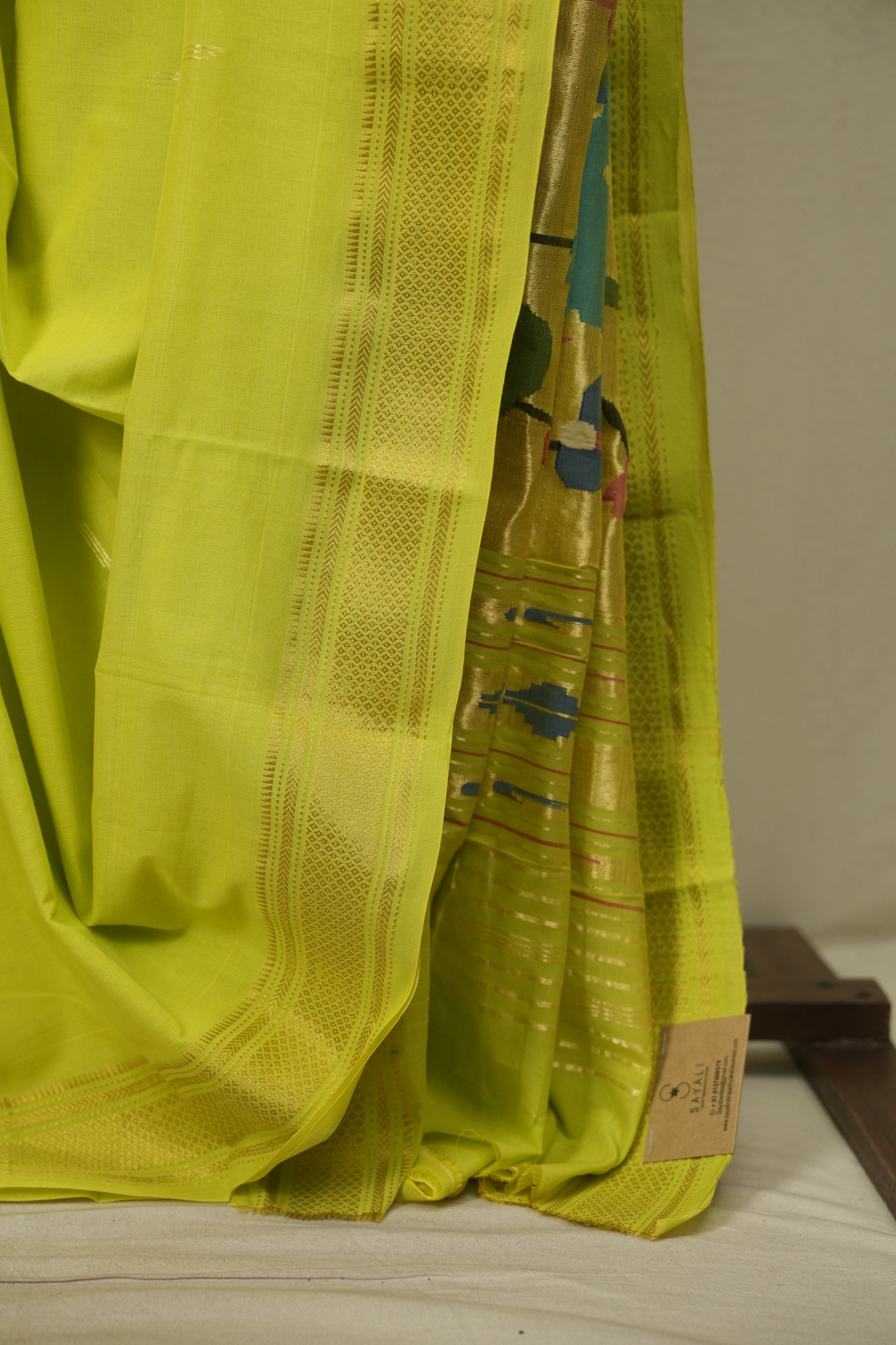Lime Green Cotton Paithani Saree - SRLGCPS839