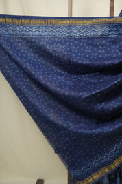 Navy Blue HBP Cotton Silk Saree With Maheshwari Border - SRNBCSS1700