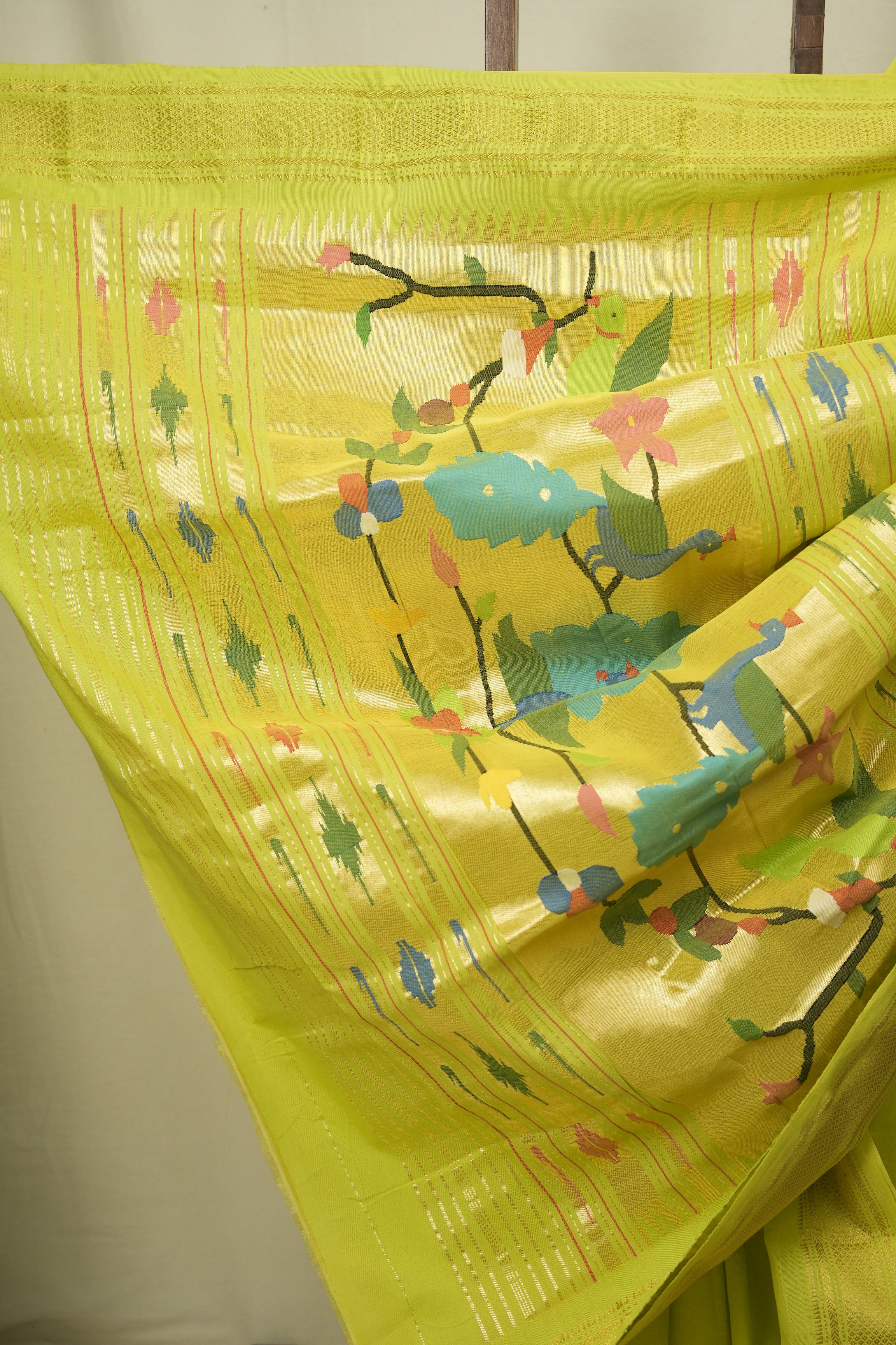 Lime Green Cotton Paithani Saree - SRLGCPS839