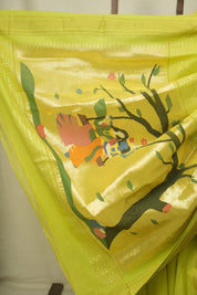 Lime Green Cotton Paithani Saree - SRLGCPS834