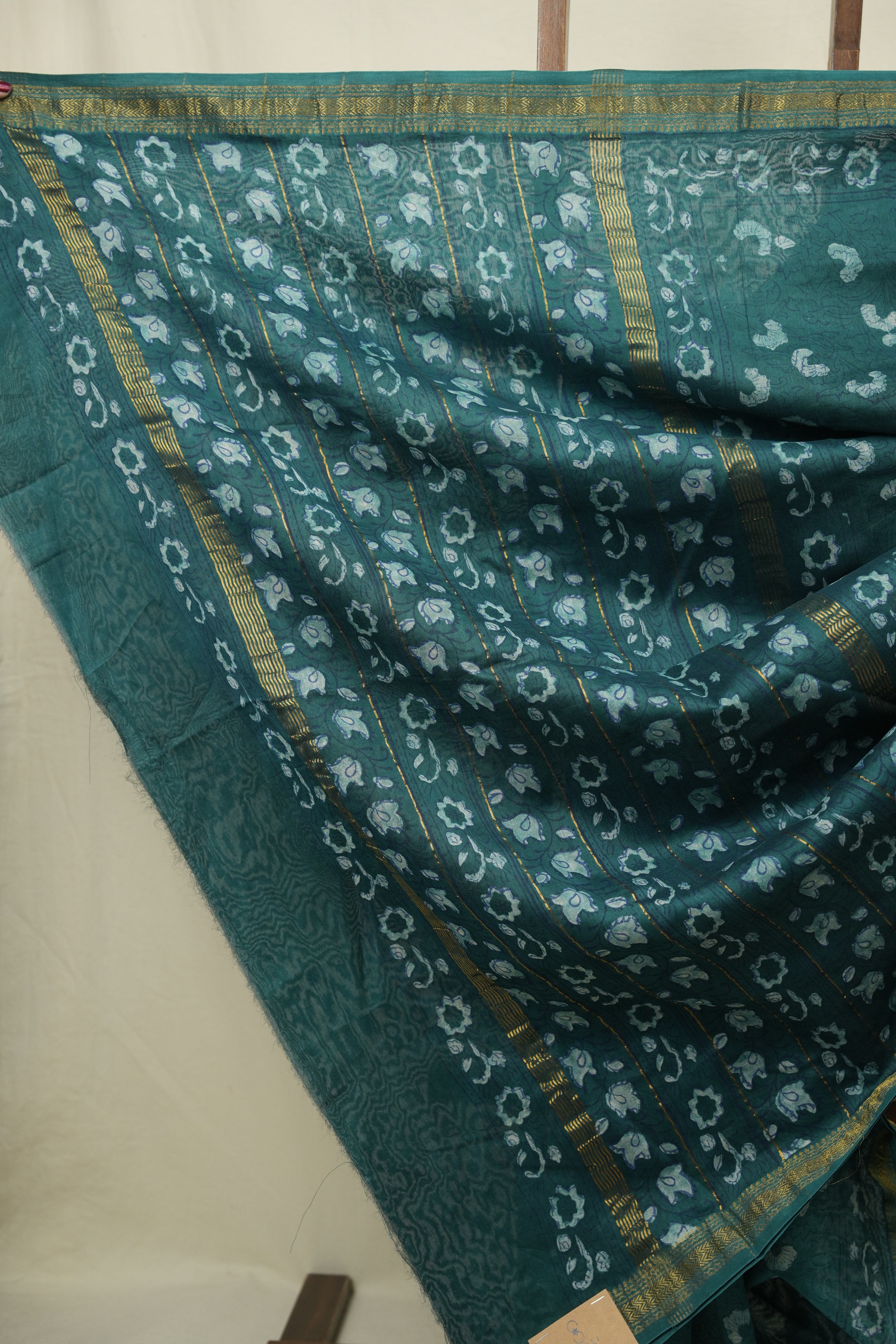 Rama Green HBP Cotton Silk Saree With Maheshwari Border - SRRGCSS1701