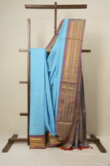 Sky Blue Gadwal Cotton Silk Saree - SRSBGCSS40