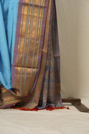 Sky Blue Gadwal Cotton Silk Saree - SRSBGCSS40