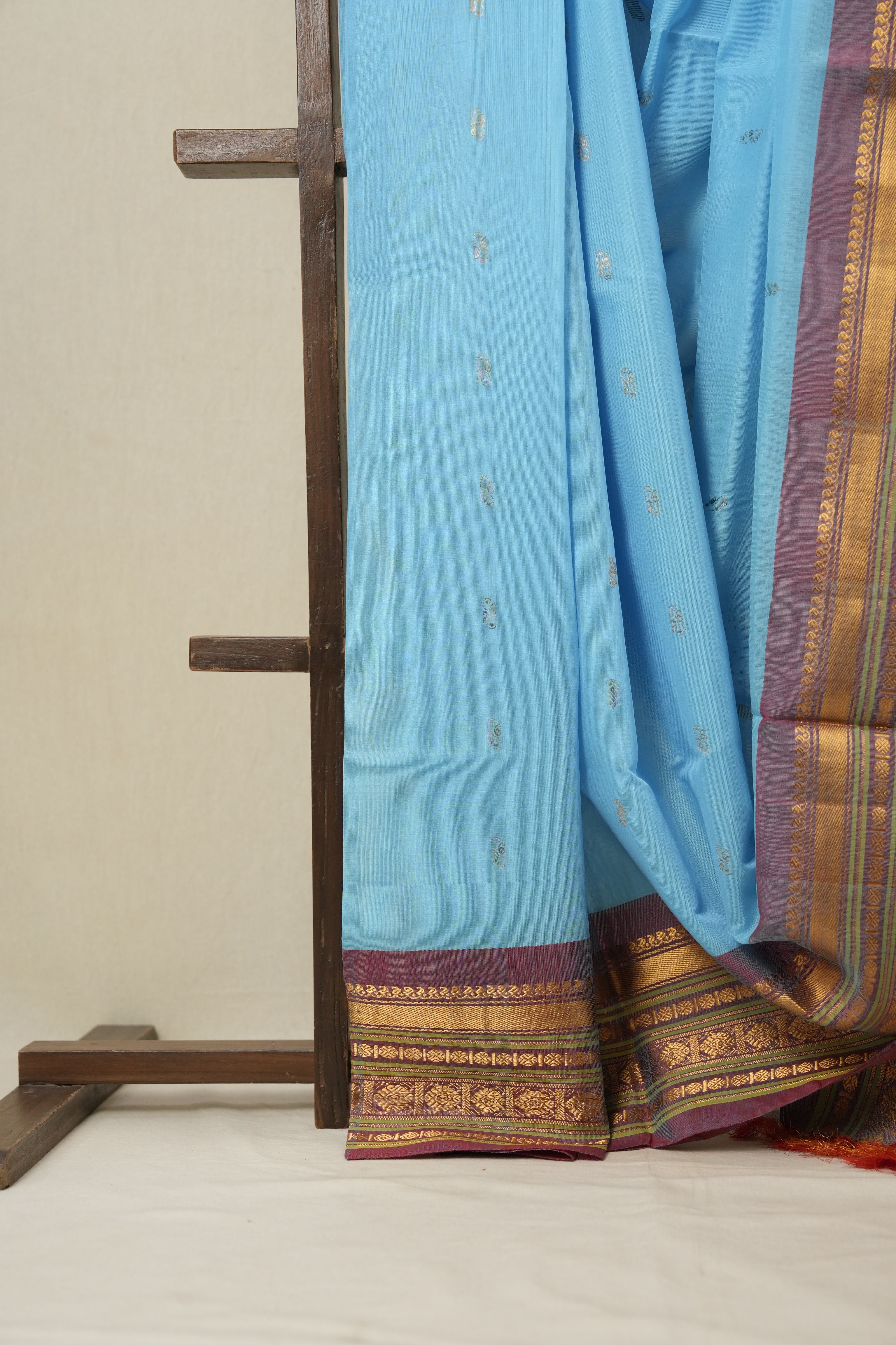 Sky Blue Gadwal Cotton Silk Saree - SRSBGCSS40