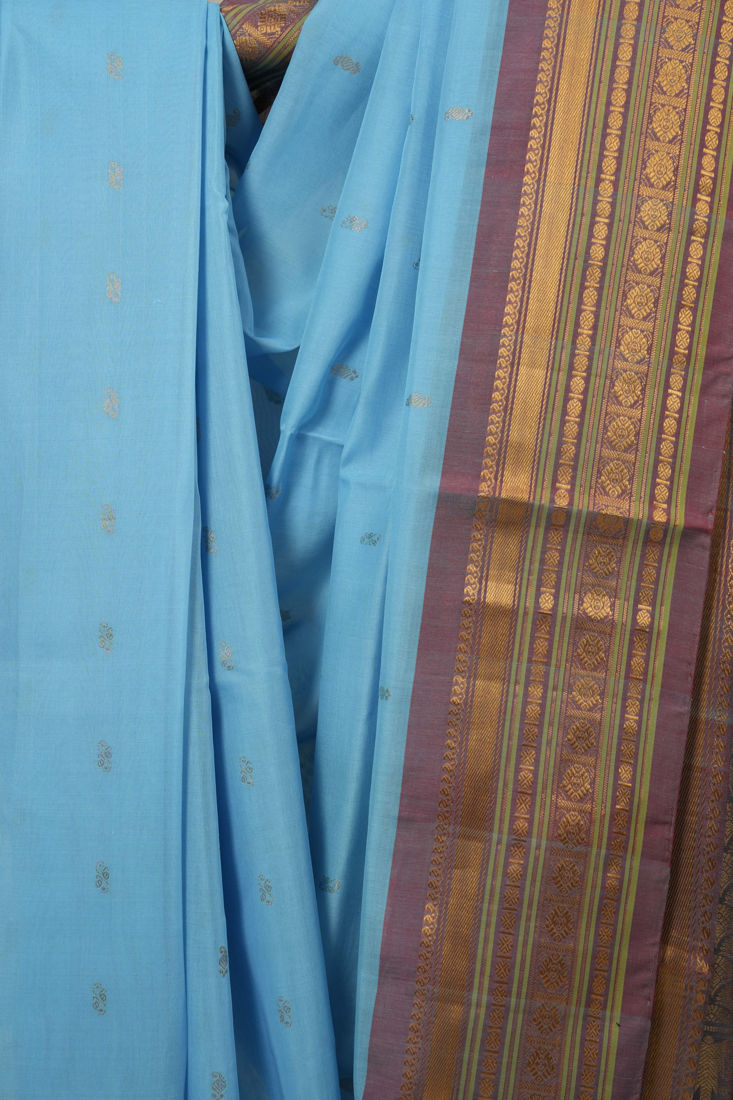 Sky Blue Gadwal Cotton Silk Saree - SRSBGCSS40