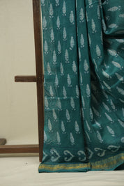 Rama Green HBP Cotton Silk Saree With Maheshwari Border - SRRGCSS1699