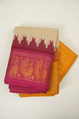 Cream Sungudi Cotton Saree - SRCSCS335