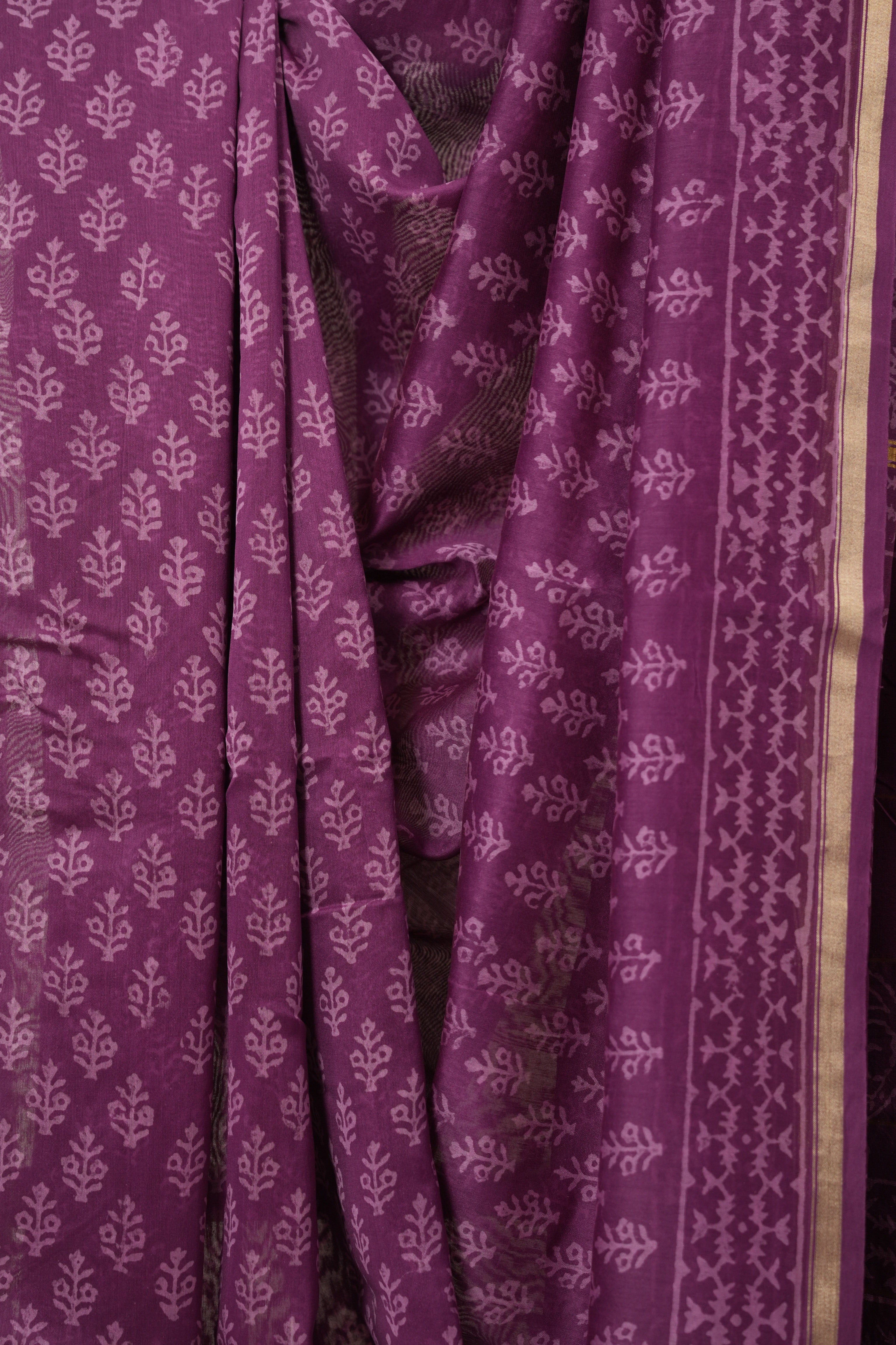 Purple HBP Cotton Silk Saree With Chanderi Border - SRPCSS1538