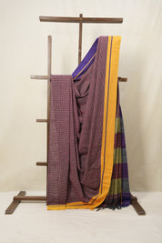 Maroon Small Checks Cotton Patteda Anchu Saree - SRMPAS256