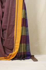 Maroon Small Checks Cotton Patteda Anchu Saree - SRMPAS256