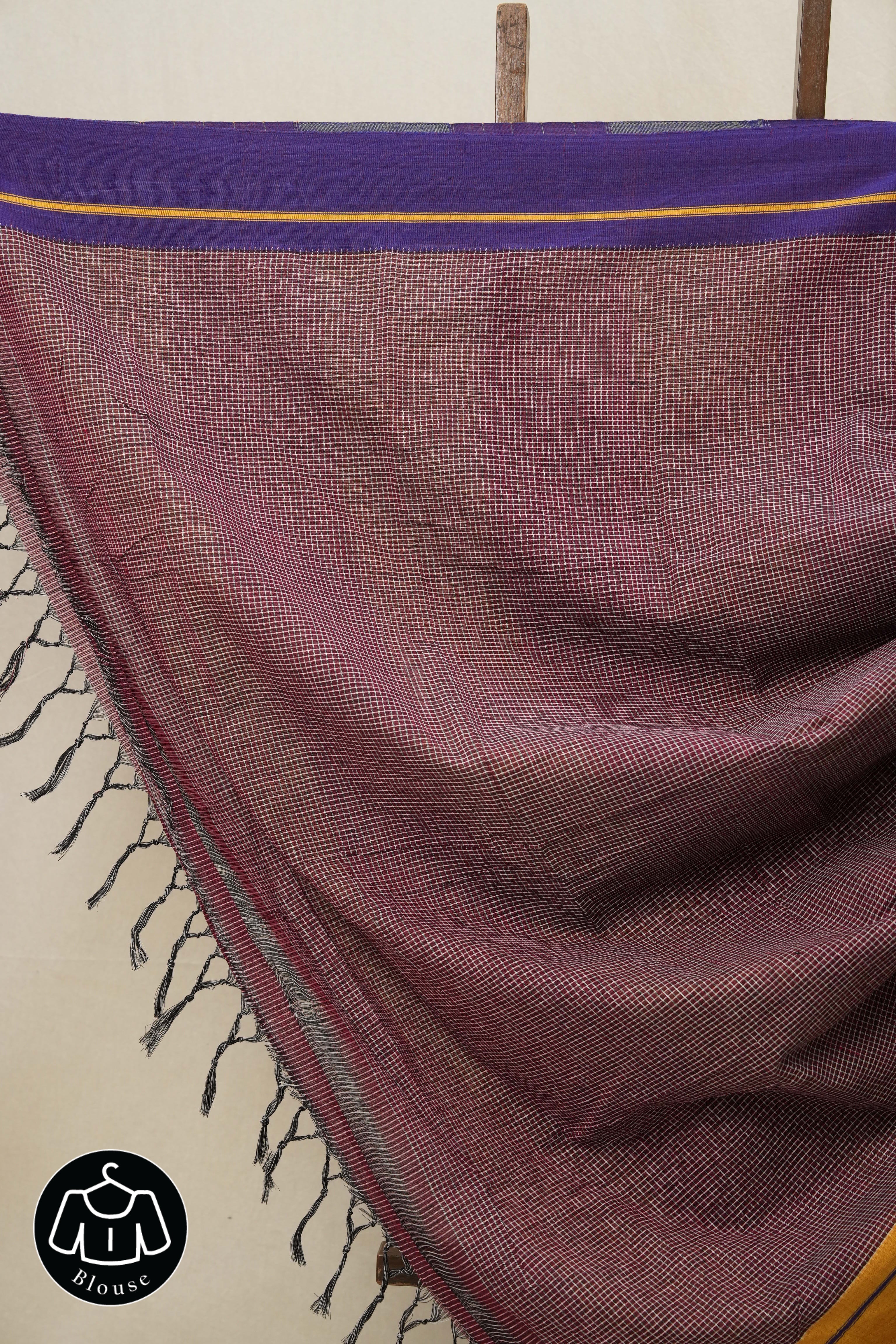 Maroon Small Checks Cotton Patteda Anchu Saree - SRMPAS256