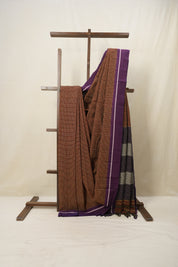 Maroon-Yellow Small Checks Cotton Patteda Anchu Saree - SRYPAS238