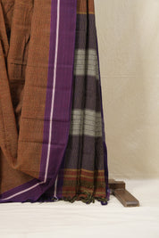 Maroon-Yellow Small Checks Cotton Patteda Anchu Saree - SRYPAS238