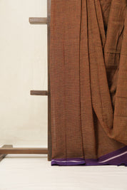 Maroon-Yellow Small Checks Cotton Patteda Anchu Saree - SRYPAS238