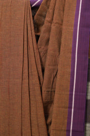 Maroon-Yellow Small Checks Cotton Patteda Anchu Saree - SRYPAS238