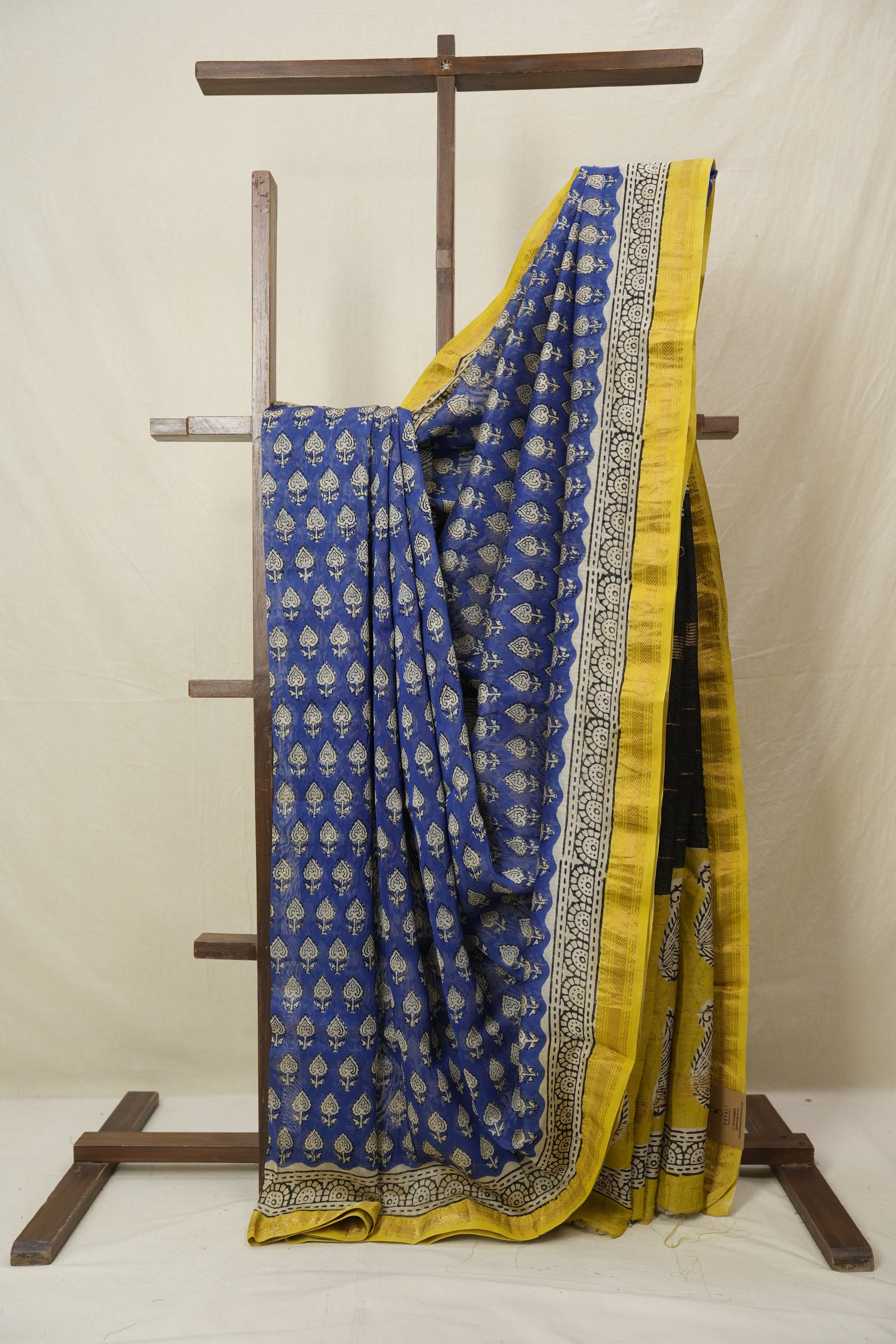 Blue HBP Cotton Silk Saree With Maheshwari Border - SRBCSS1559