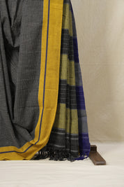 Black Small Checks Cotton Patteda Anchu Saree - SRBPAS224