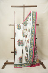 White HBP Cotton Saree - SRWCS2972