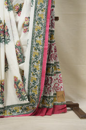 White HBP Cotton Saree - SRWCS2972