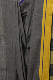 Black Small Checks Cotton Patteda Anchu Saree - SRBPAS224