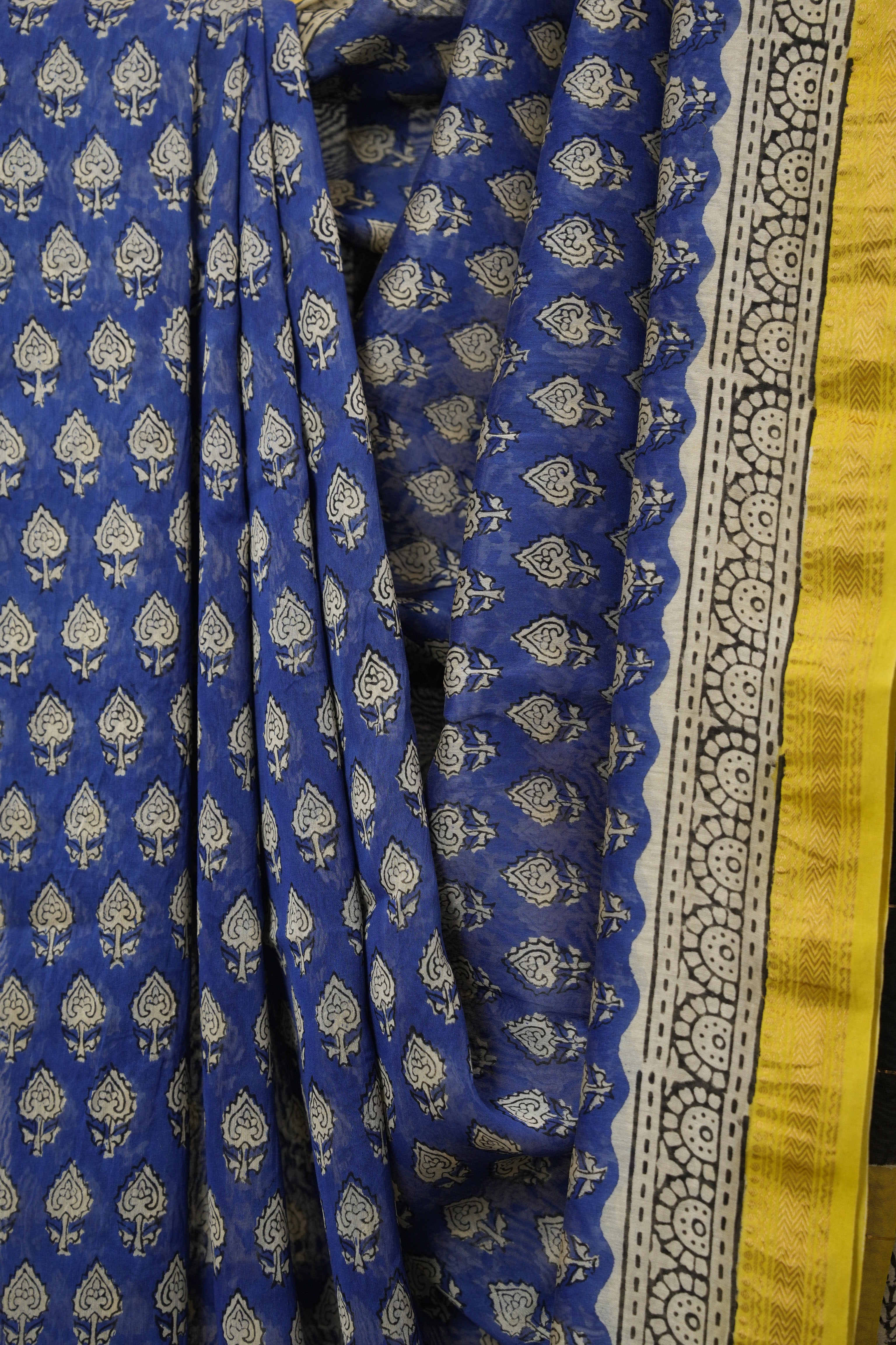 Blue HBP Cotton Silk Saree With Maheshwari Border - SRBCSS1559