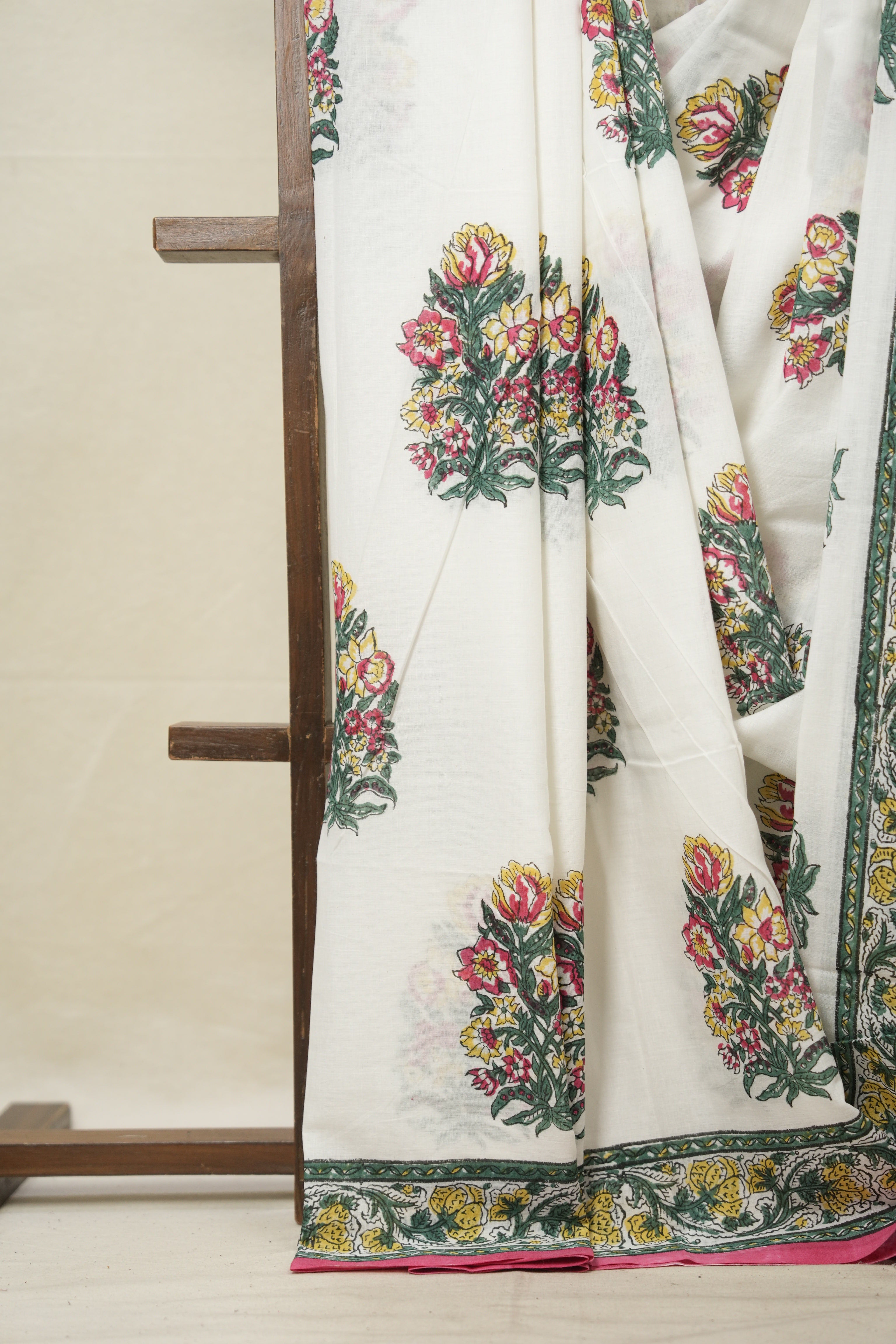 White HBP Cotton Saree - SRWCS2972